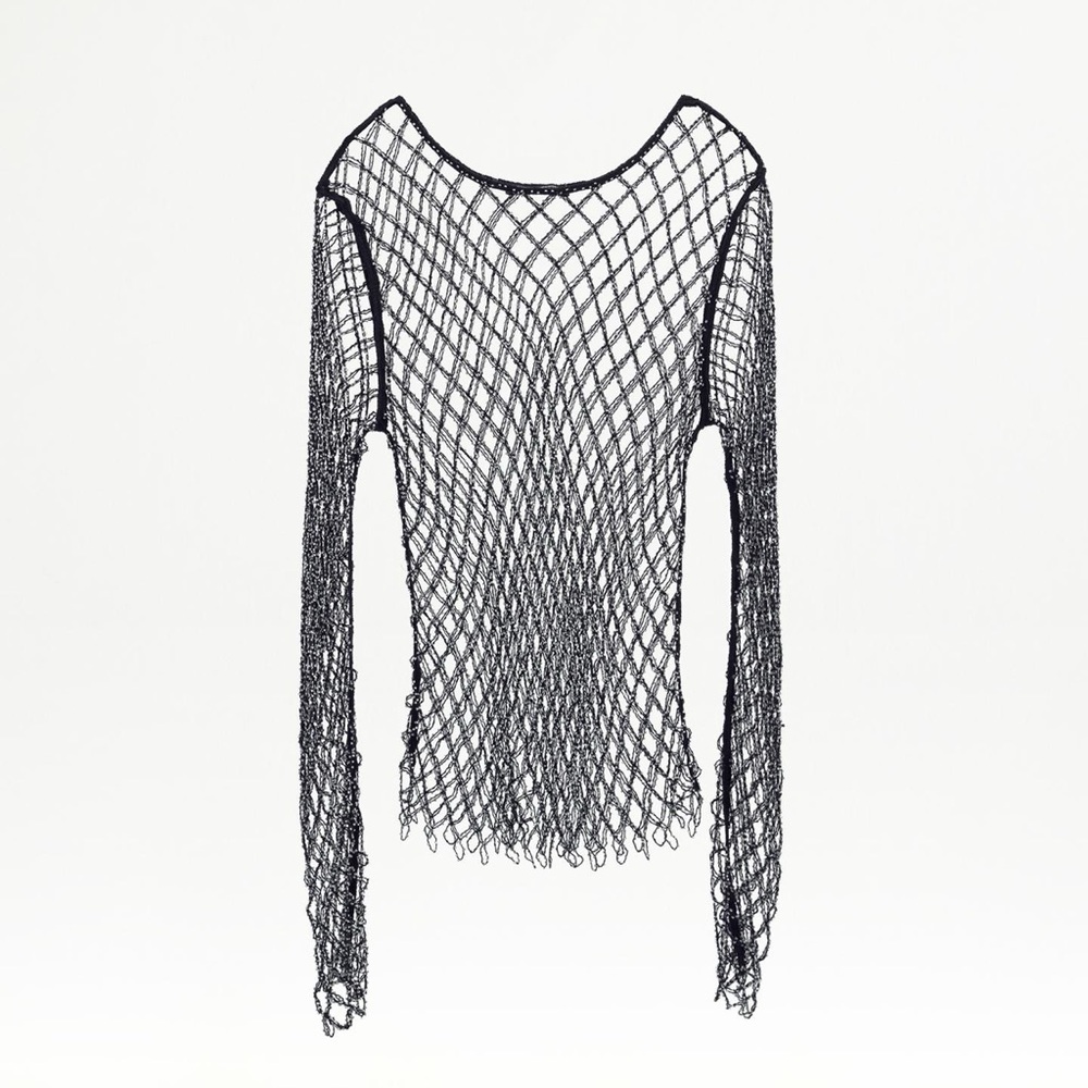 Zara Black RHINESTONE MESH TOP